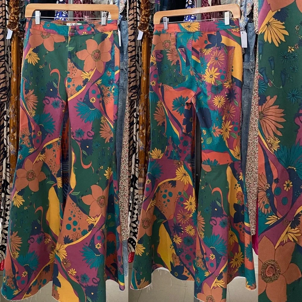 Frew People Floral Multicolor Float On Wide-Leg Women Jeans - Picture 1 of 2